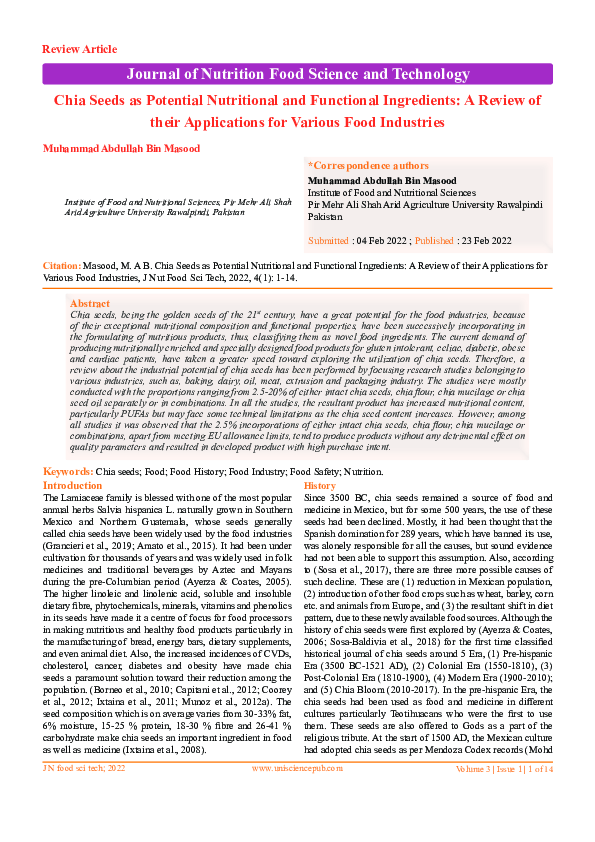 (PDF) Chia Seeds as Potential Nutritional and Functional Ingredients: A ...