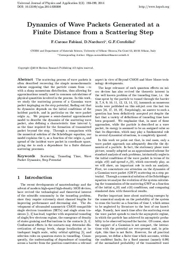 (PDF) Dynamics of Wave Packets Generated at a Finite Distance from a ...
