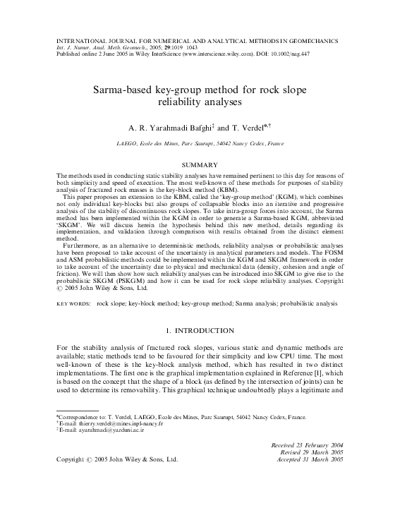 (PDF) Sarma-based key-group method for rock slope reliability analyses