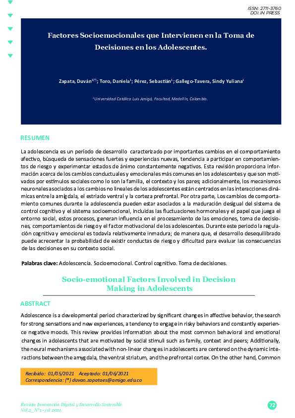 (PDF) Factores Socioemocionales que Intervienen en la Toma de ...