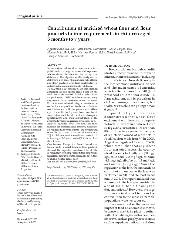 (PDF) Contribution of enriched wheat flour and flour products to iron ...
