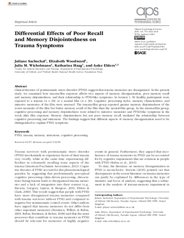 (PDF) Differential Effects of Poor Recall and Memory Disjointedness on ...