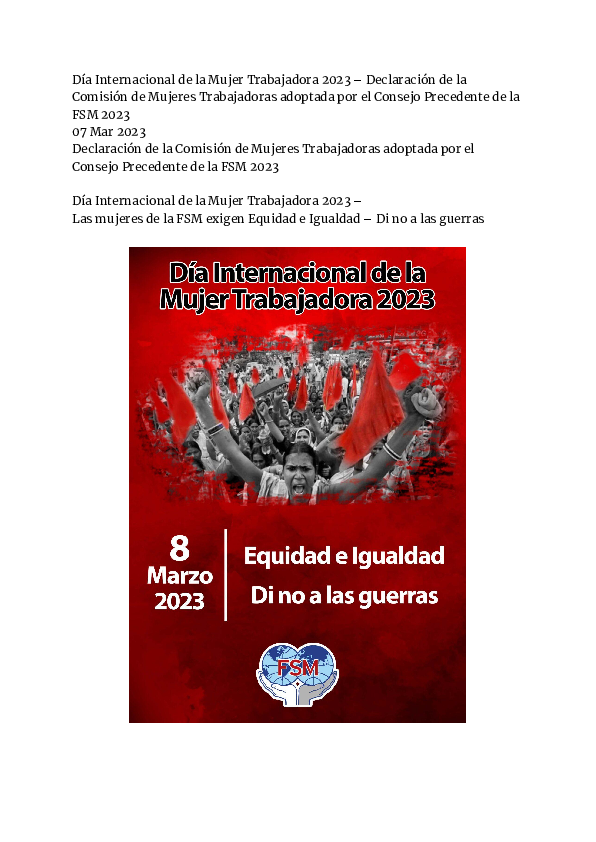 (PDF) Día Internacional de la Mujer Trabajadora 2023