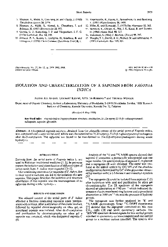 (PDF) Isolation and characterization of a saponin from Fagonia indica