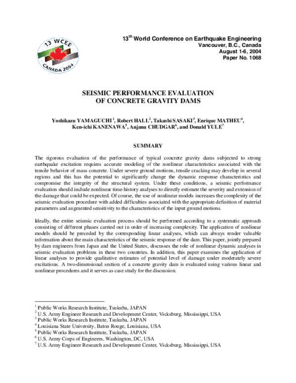 (PDF) Seismic Performance Evaluation of Concrete Gravity Dams