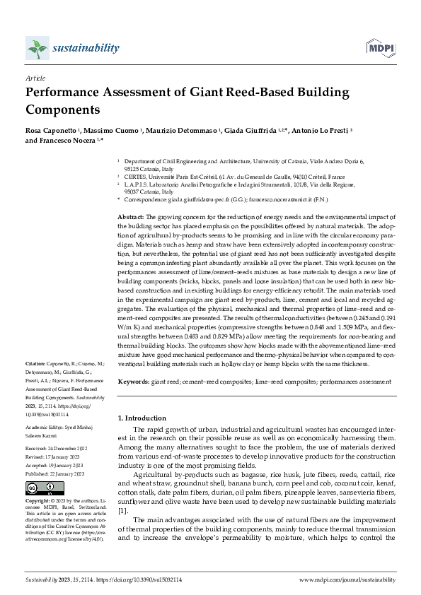 (PDF) Performance Assessment of Giant Reed-Based Building Components