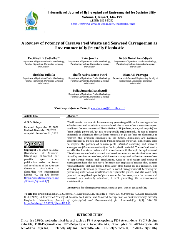 (PDF) A Review of Potency of Cassava Peel Waste and Seaweed Carrageenan ...