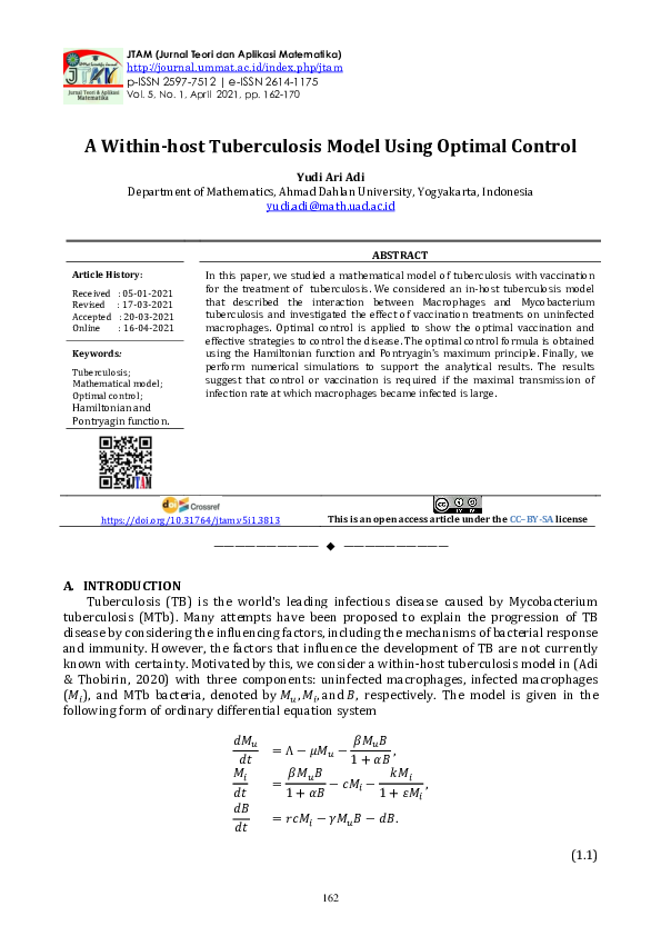 (PDF) A Within-host Tuberculosis Model Using Optimal Control