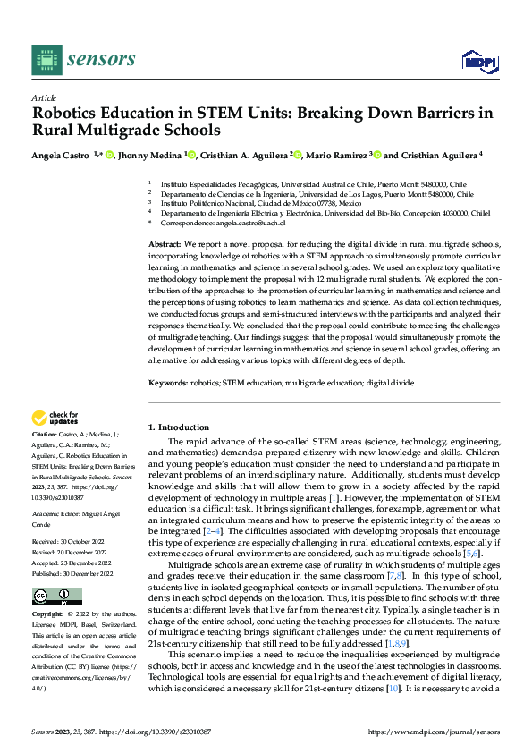 (PDF) Robotics Education in STEM Units: Breaking Down Barriers in Rural ...