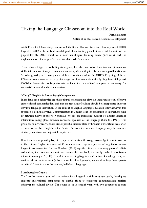 (PDF) Taking the Language Classroom into the Real World