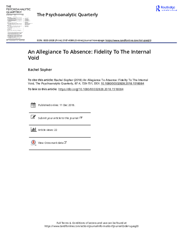 (PDF) An Allegiance To Absence: Fidelity To The Internal Void | Rachel ...