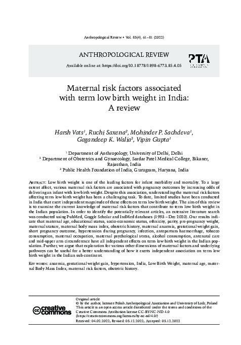 (PDF) Maternal risk factors associated with term low birth weight in ...