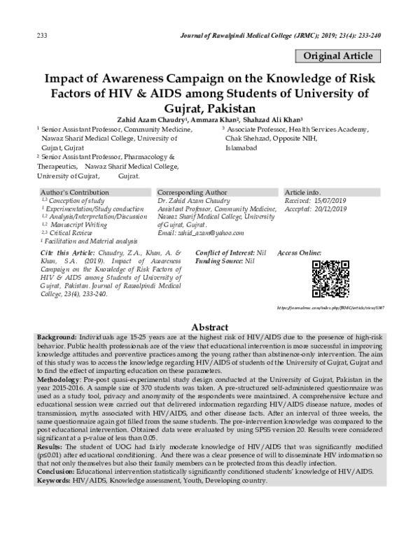 (PDF) Impact of Awareness Campaign on the Knowledge of Risk Factors of ...