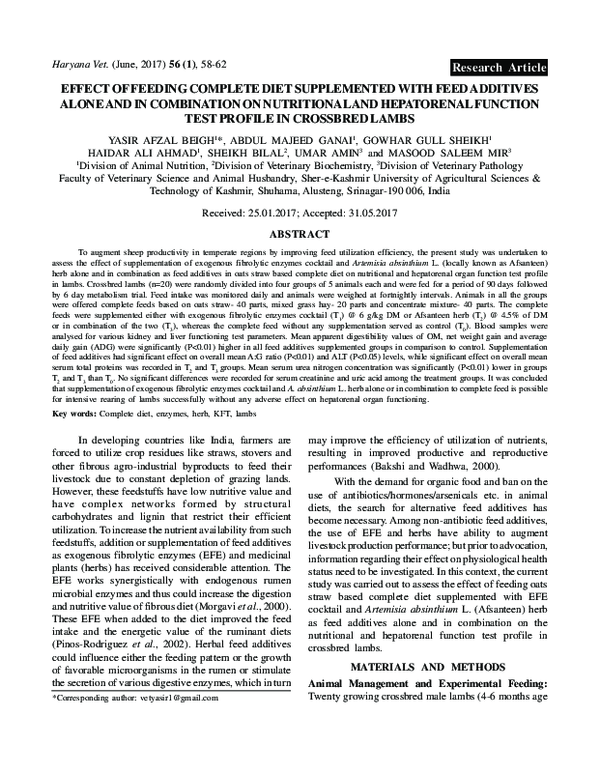 (PDF) Effect of Feeding Complete Diet Supplemented with Feed Additives ...