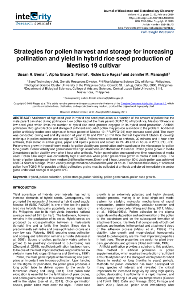 (PDF) Strategies for pollen harvest and storage for increasing ...