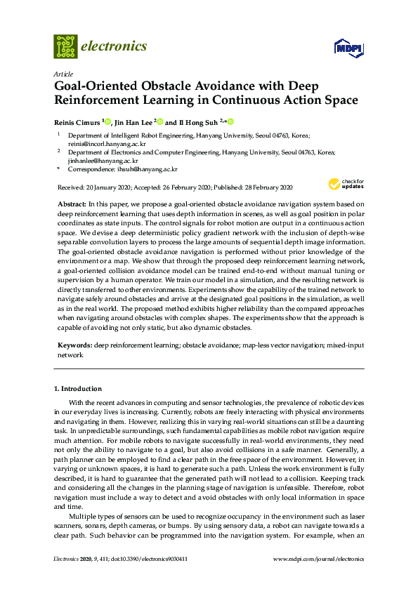 (PDF) Goal-Oriented Obstacle Avoidance with Deep Reinforcement Learning ...