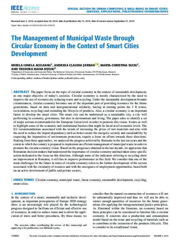 (PDF) The Management of Municipal Waste through Circular Economy in the ...