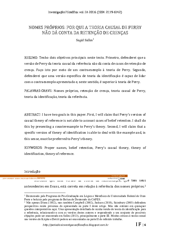(PDF) Nomes Próprios: por que a teoria causal de Perry não dá conta da ...