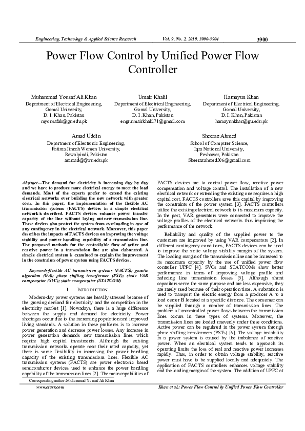 (PDF) Power Flow Control by Unified Power Flow Controller Umair