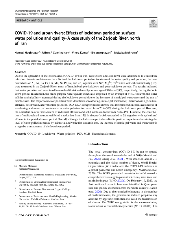 (PDF) COVID-19 and urban rivers: Effects of lockdown period on surface ...
