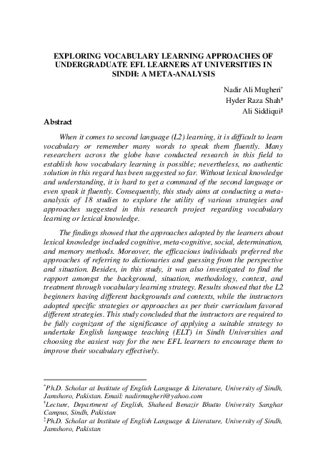 (PDF) EXPLORING VOCABULARY LEARNING APPROACHES OF UNDERGRADUATE EFL ...