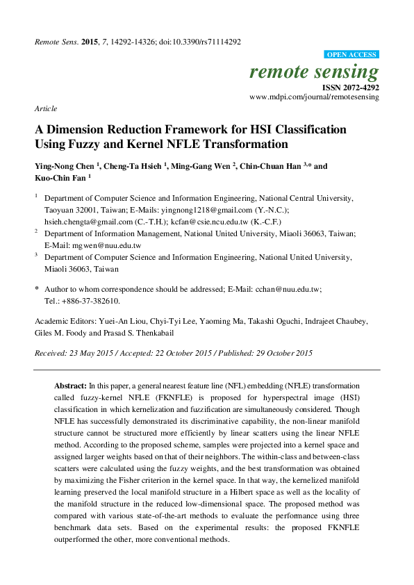 (PDF) A Dimension Reduction Framework for HSI Classification Using ...