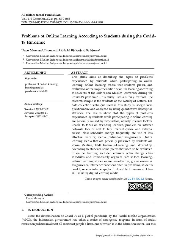 (PDF) Problems of Online Learning according to Students during the ...