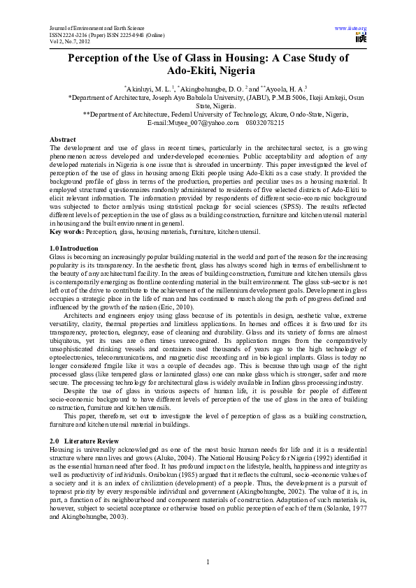 (PDF) Perception of the Use of Glass in Housing: A Case Study of Ado ...