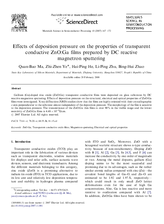 (PDF) Effects of Deposition Pressure on the Properties of a Low ...