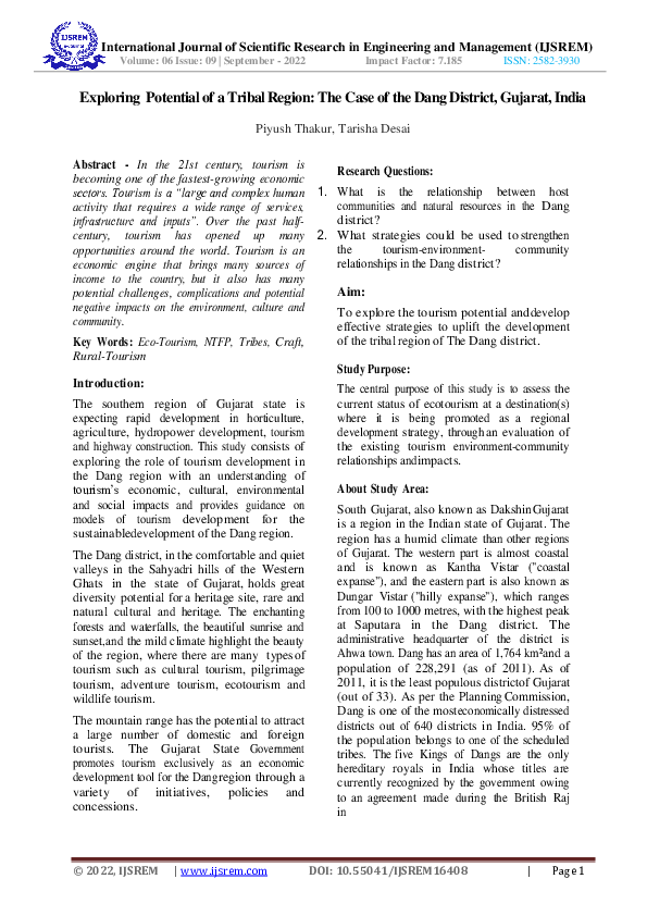 (PDF) Exploring Potential of a Tribal Region The Case of the Dang