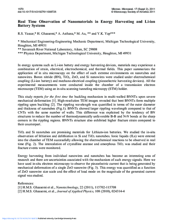 (PDF) Real Time Observation of Nanomaterials in Energy Harvesting and
