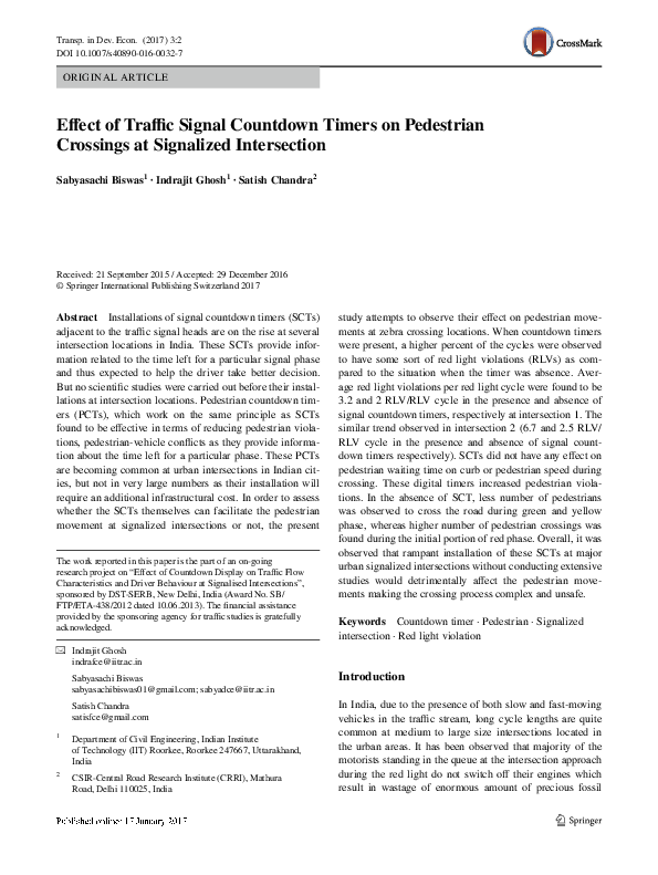 (PDF) Effect of Traffic Signal Countdown Timers on Pedestrian Crossings ...