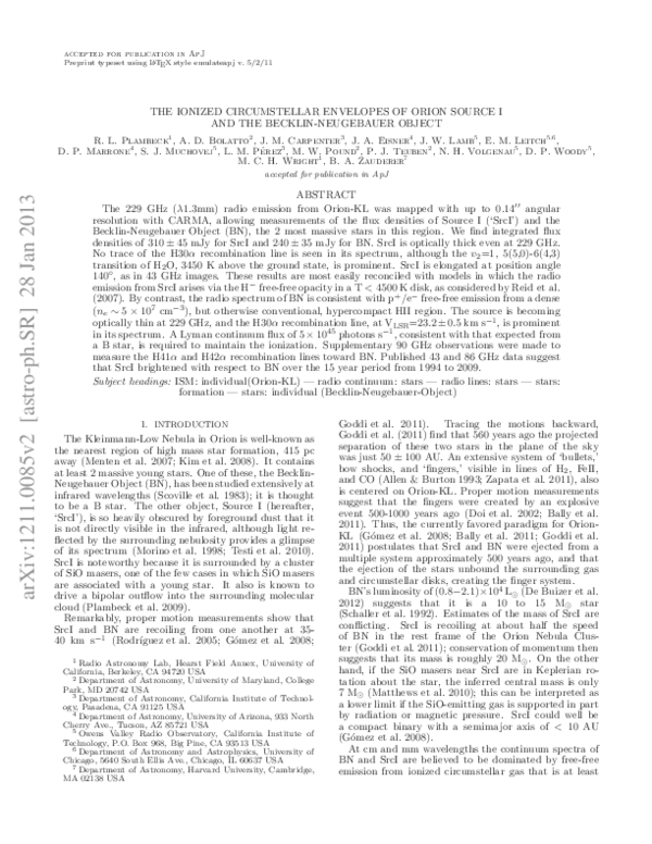 (PDF) The Ionized Circumstellar Envelopes of Orion Source I and the ...