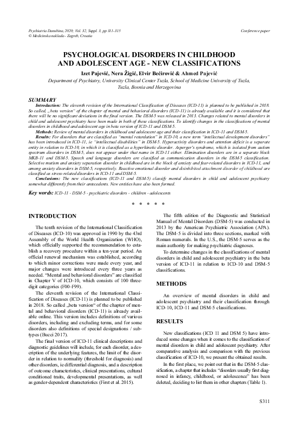 (PDF) Psychological Disorders in Childhood and Adolescent Age - New ...