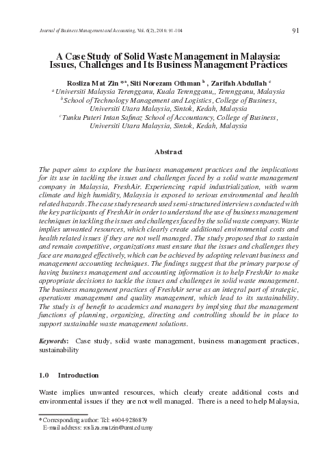 (PDF) A Case Study of Solid Waste Management in Malaysia: Issues ...