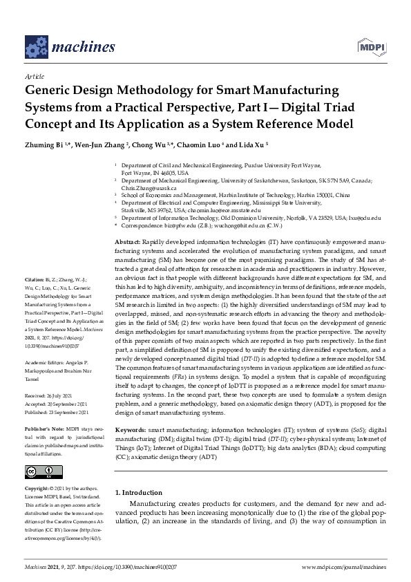 (PDF) Generic Design Methodology for Smart Manufacturing Systems from a ...