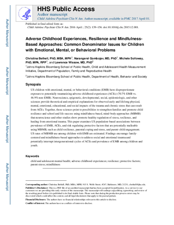 (PDF) Adverse Childhood Experiences, Resilience and Mindfulness-Based ...