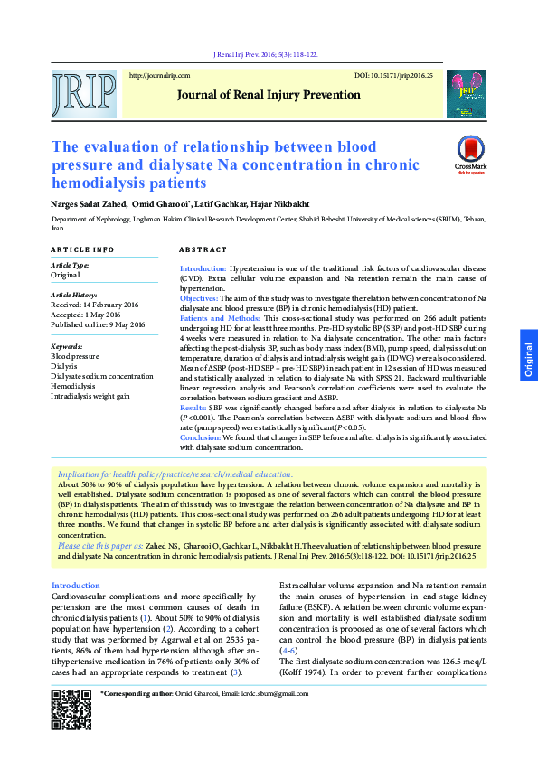 (PDF) The evaluation of relationship between blood pressure and ...