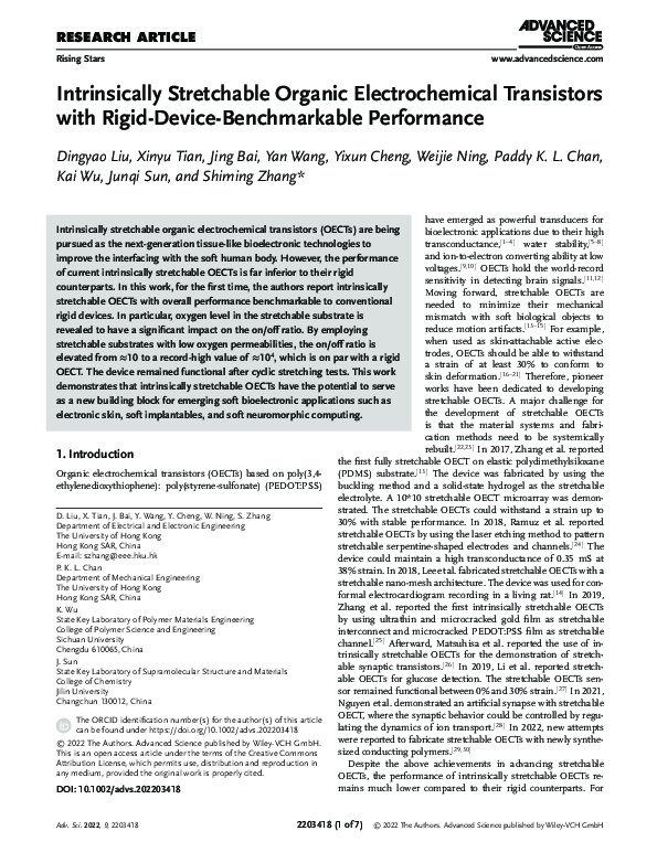 (PDF) Intrinsically Stretchable Organic Electrochemical Transistors ...