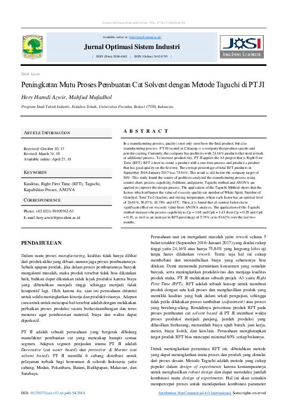 (PDF) Peningkatan Mutu Proses Pembuatan Cat Solvent dengan Metode