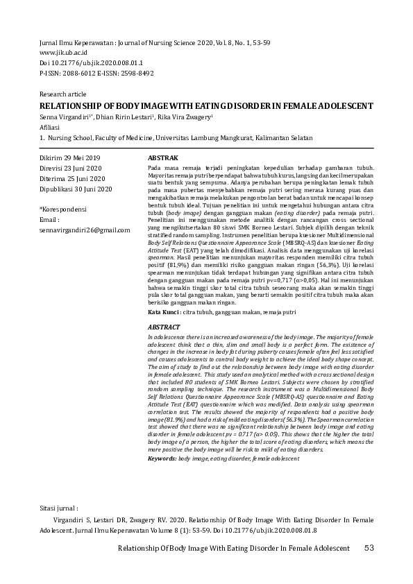(PDF) Relationship of Body Image with Eating Disorder in Female Adolescent