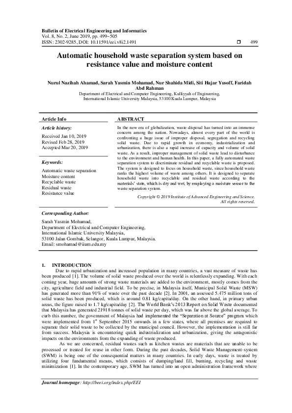(PDF) Automatic household waste separation system based on resistance ...