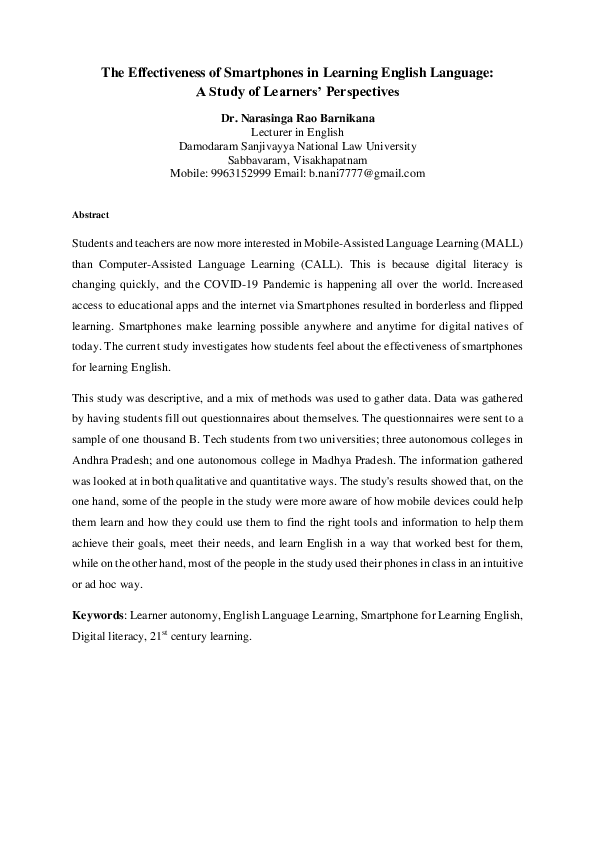 (PDF) The Effectiveness of Smartphones in Learning English Language: A ...
