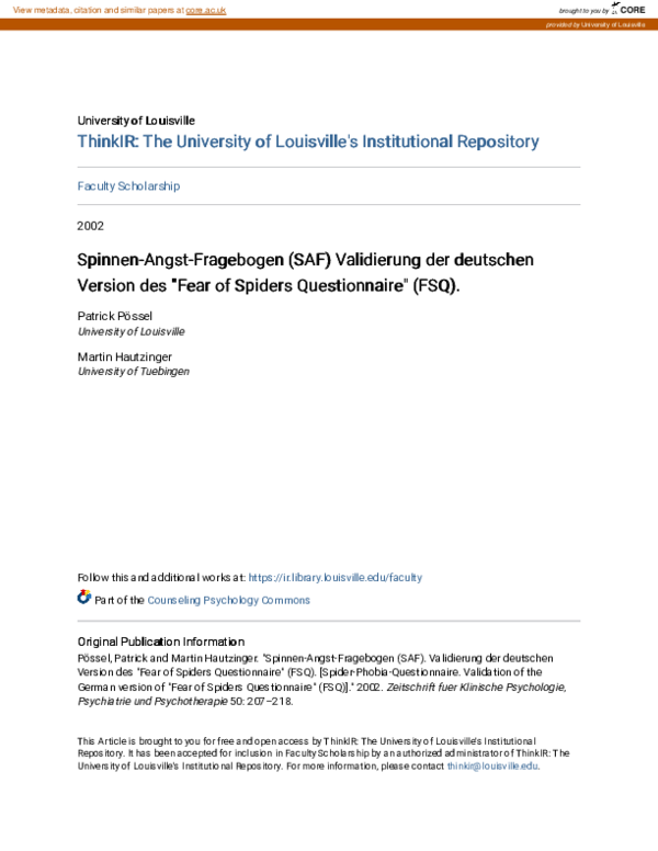 (PDF) SpinnenAngstFragebogen (SAF). Validierung der deutschen Version