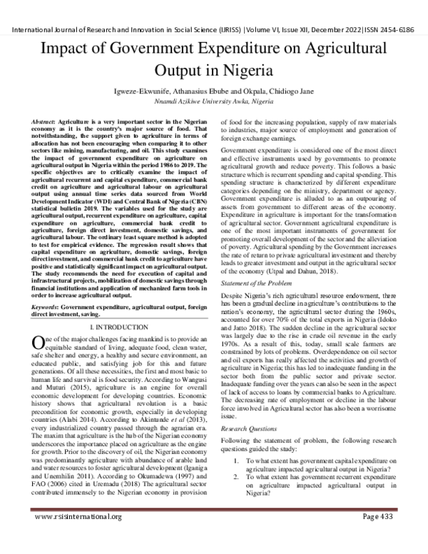 (PDF) Impact of Government Expenditure on Agricultural Output in Nigeria