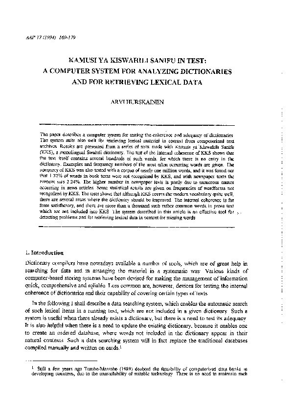 PDF) Kamusi ya Kiswahili Sanifu in test: A computer system