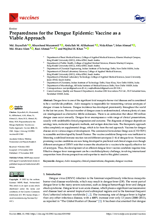 (PDF) Preparedness for the Dengue Epidemic: Vaccine as a Viable Approach