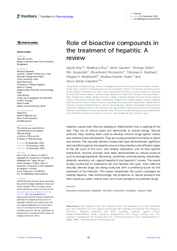 (PDF) Role of bioactive compounds in the treatment of hepatitis: A review