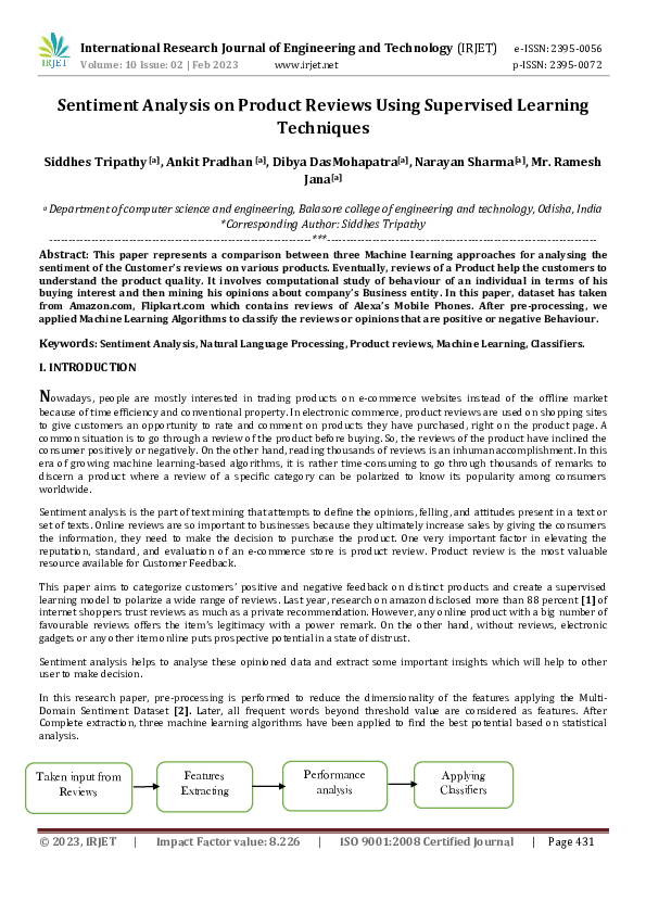 (PDF) Sentiment Analysis on Product Reviews Using Supervised Learning ...
