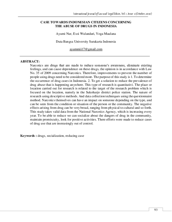 (PDF) Case Towards Indonesian Citizens Concerning the Abuse of Drugs in ...